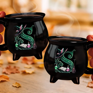 Custom 12oz Ceramic Cauldron Coffee Mug - Personalized Halloween Witchy Gifts For Besties, Sisters, BFF, Family, Yourself - Just A Witch, Sipping On Trouble