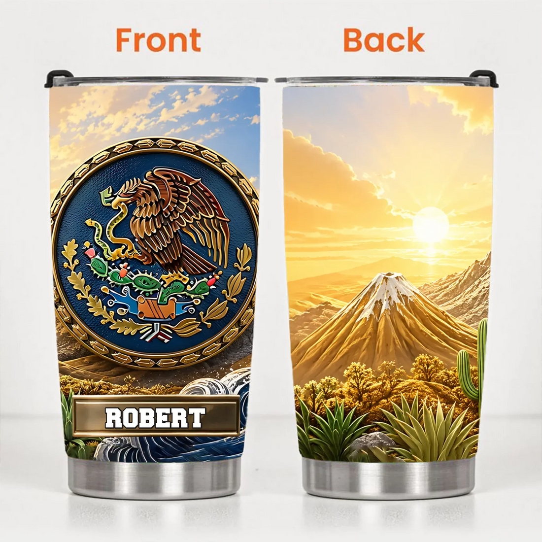 Customized Mexican Eagle Thermos Cup - Personalized Name - Father's Day Gift For Dad, Husband, Grandpa