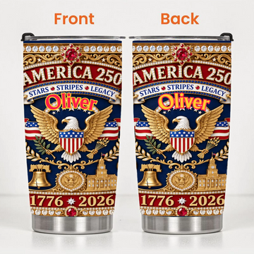 Customized USA 250th Anniversary Eagle Thermos Cup - Personalized Name - Patriotic Gift For Him