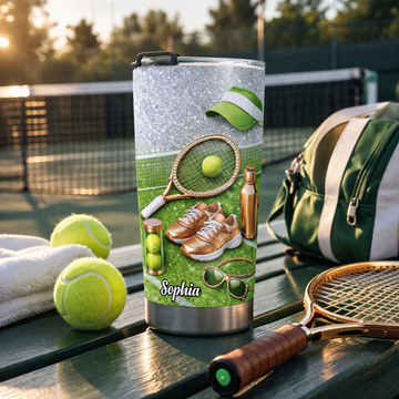 Tennis Game Set Match Customized Thermos Cup - Personalized Name - Gift For Tennis Lovers