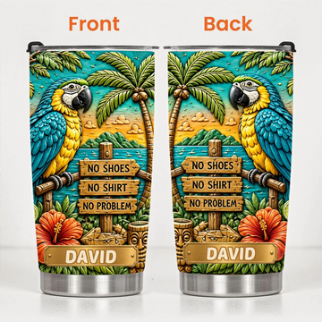 Personalized Tropical Parrot Tumbler - Custom Name Summer Beach Cup - Gift For Parrot Lovers