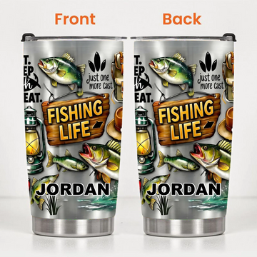 Eat Sleep Fish Repeat Customized Thermos Cup - Personalized Name - Gift For Fishing Enthusiasts