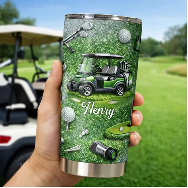 Eat Sleep Golf Repeat Customized Thermos Cup - Personalized Name - Gifts For Golf Lovers