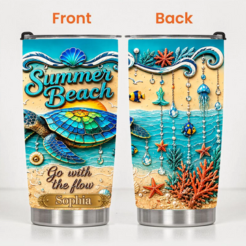 Personalized Sea Turtle Beach Tumbler - Custom Name Ocean Cup - Gift For Beach Lovers
