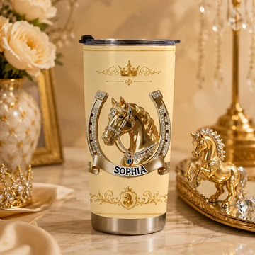 Lucky Horseshoe Customized Thermos Cup - Personalized Name - Gift For Horse Lovers