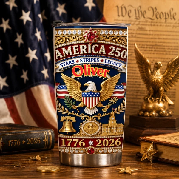 Customized USA 250th Anniversary Eagle Thermos Cup - Personalized Name - Patriotic Gift For Him