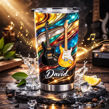 Rock Your Soul Electric Guitars Customized Thermos Cup - Personalized Name - Gifts For Music Lovers