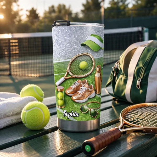 Tennis Game Set Match Customized Thermos Cup - Personalized Name - Gift For Tennis Lovers