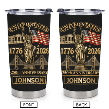 America 250th Anniversary Thermos Cup - Personalized Name - Gift For Patriots, America Lovers