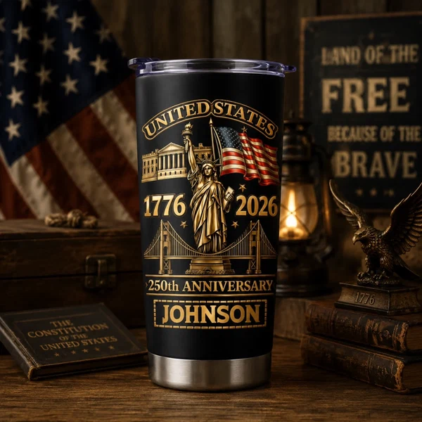 America 250th Anniversary Thermos Cup - Personalized Name - Gift For Patriots, America Lovers