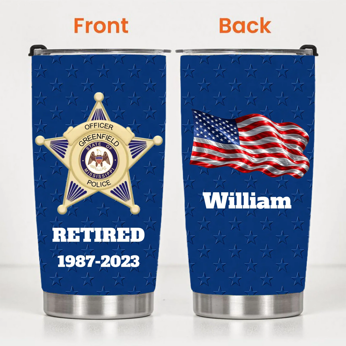 Customised American Police Badge Themed Thermos Cup - Personalized Personalised Badge,Department,Time And Text - A Gift For Police,Family,Friend