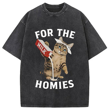 Personality fashion For The Homies Cat Washed T-Shirt