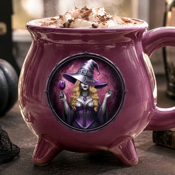 Custom Witchy Cauldron Coffee Mug - Personalized Halloween Gifts For Witch, Wife, Daughter, Besties, Sisters, Granddaughter, Grandma, Mom, Yourself - Starry Night, Witchy Mind