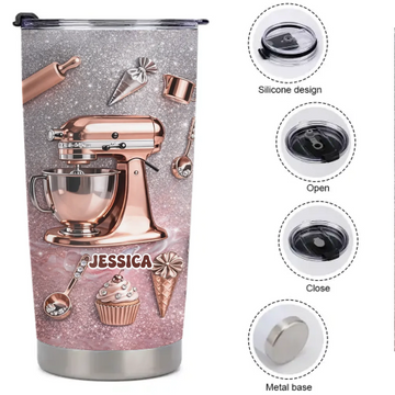 Love Baking Customized Thermos Cup - Personalized Name - Gifts For Chefs, Pastry Chefs, Baking Enthusiasts