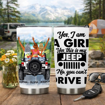 Jeep Girl Customized Thermos Cup - Personalized Character Images And Names - Gift For Jeep Girl, Sister, Friends