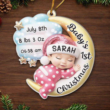 Custom Acrylic Ornament - Personalized Christmas Baby Shower, Gender Reveal Gifts For New Moms, New Dads, New Parents - Cherishing Your Very First Christmas