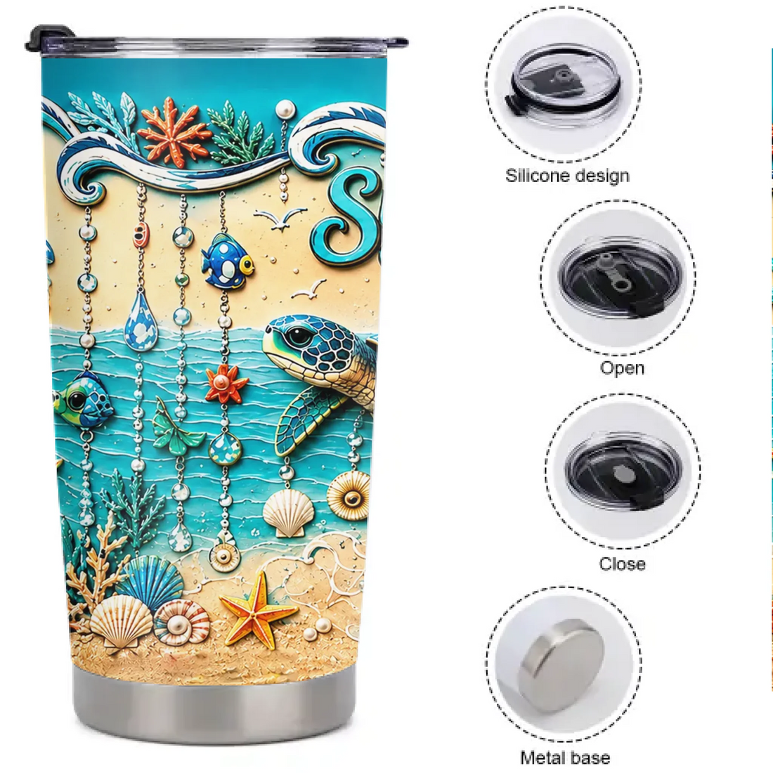 Personalized Sea Turtle Beach Tumbler - Custom Name Ocean Cup - Gift For Beach Lovers