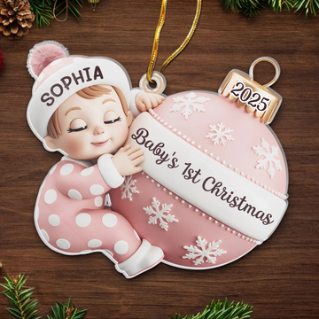 Custom Acrylic Ornament - Personalized Christmas Baby Shower, Gender Reveal Gifts For New Moms, New Dads, New Parents - First Christmas Magic Begins