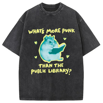 Personality fashion Public Library Rat Punk Washed T-Shirt
