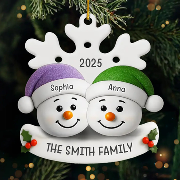Custom Snowman Acrylic Ornament - Personalized Christmas Birthday Gifts For Mom, Dad, Kids - Warm Hearts Together