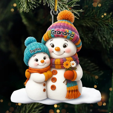 Custom Snowman Acrylic Ornament - Personalized Christmas Birthday Gifts For Mom, Grandma - Joy Found In Family