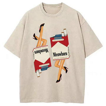 Personality fashion Funny Meowboro Meme Washed T-Shirt
