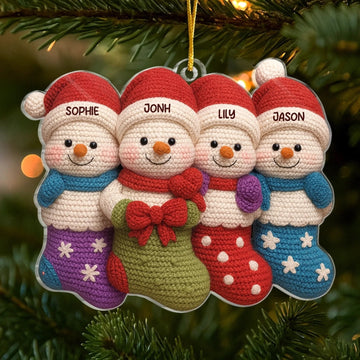 Custom Crochet Acrylic Ornament - Personalized Christmas Birthday Gifts For Mom, Dad, Brother, Sister, Kids - Christmas Cuties In Stockings