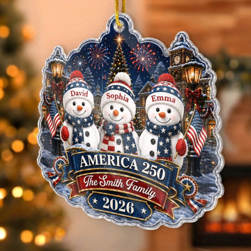 Custom Acrylic Ornament Personalized America 250Th Anniversary Christmas Gifts For Mom, Dad, Brother, Sister Walking In A Patriotic Wonderland