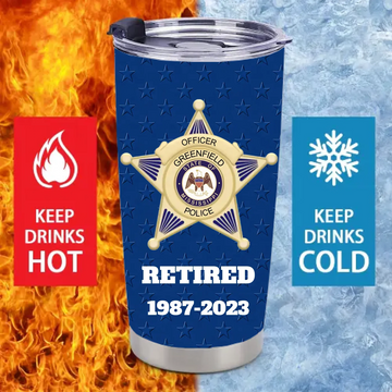 Customised American Police Badge Themed Thermos Cup - Personalized Personalised Badge,Department,Time And Text - A Gift For Police,Family,Friend