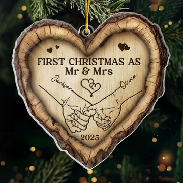 Custom Acrylic Ornament Personalized Anniversary Christmas Wedding Gifts For Husband And Wife Him And Her Hand In Hand Heart To Heart