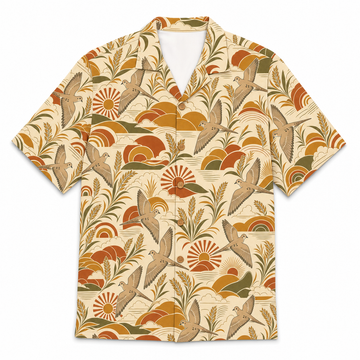 Dove Hunting Hawaiian Shirt for Men ¡ª Retro 70s Sunset Mourning Dove & Sunflower Print, Cream, Gift for Dove Hunters