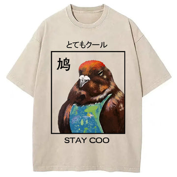 Personality fashion Stay Cool Pigeon Washed T-Shirt