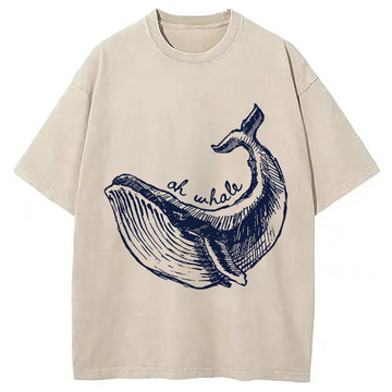 Personality fashion Ah Whale Washed T-Shirt
