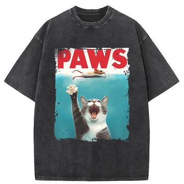 Personality fashion Paw Funny Cat Washed T-Shirt