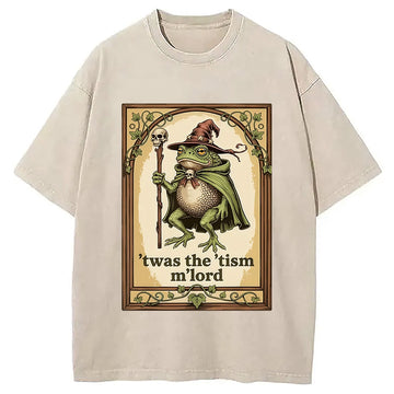 Personality fashion Frog with a Sword Washed T-Shirt