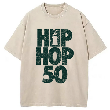 Personality fashion Hip Hop 50 Logo Washed T-Shirt
