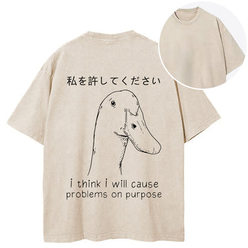 Personality fashion Stupid Goose Funny Back Washed T-Shirt