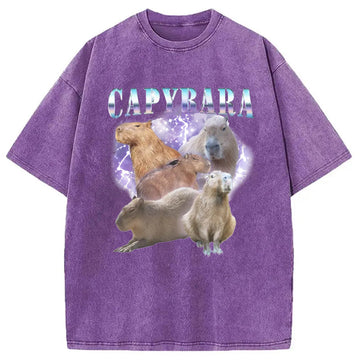 Personality fashion Vintage Capybara Washed T-Shirt