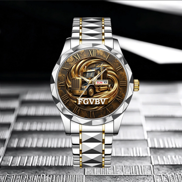 Custom Truck Roman Clock Style Watch - Personalized Name - Gift for Truck Drivers, Transport Workers, Men