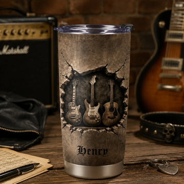 Customized Guitar Thermos Cup - Personalized Name - Gift For Music Lovers, Guitar Players