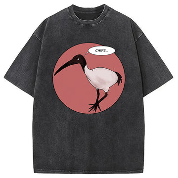 Personality fashion Chicken Loves Chips Washed T-Shirt