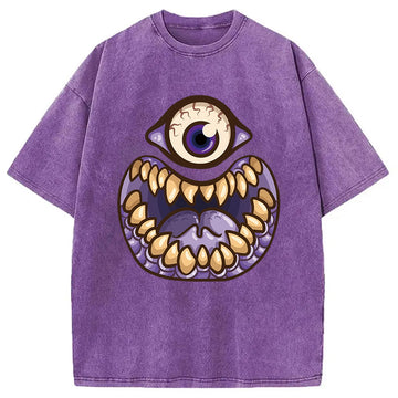 Personality fashion One-Eyed People Eater Washed T-Shirt