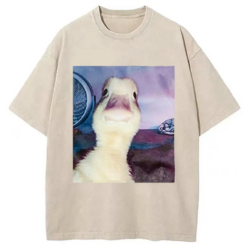 Personality fashion Duck Stare Funny Meme Washed T-Shirt