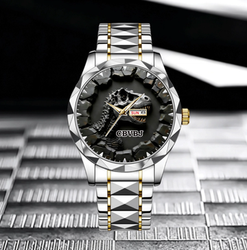 Custom Dark Metal Dinosaur Skull Breakthrough Dial Watch - Personalized Name - Gift for Him, Boyfriend, Husband, Dinosaur Lovers