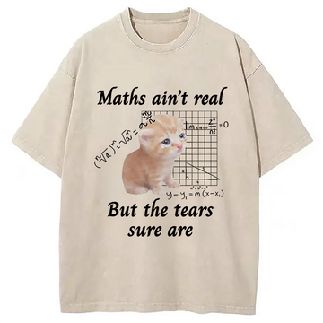 Personality fashion Maths Ain't Real Cat Meme Washed T-Shirt