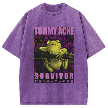 Personality fashion A Frog With Stomachache Washed T-Shirt