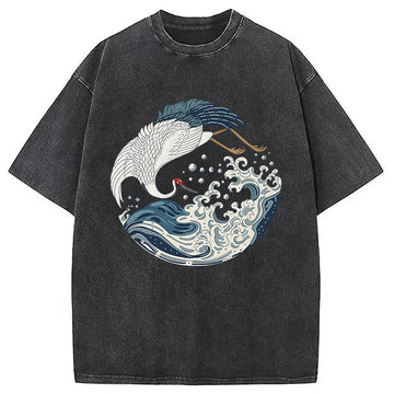 Personality fashion Japanese Sea Bird Washed T-Shirt