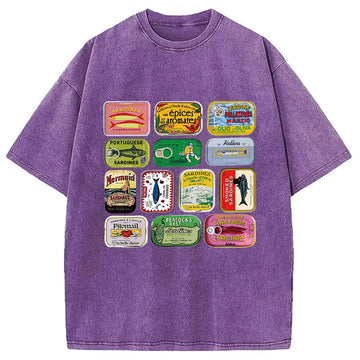 Personality fashion Sardine Fisherman Beach Washed T-Shirt
