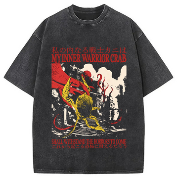 Personality fashion My Inner Warrior Crab Funny Washed T-Shirt