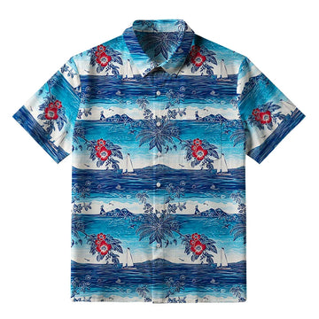 Personality fashion  Seaside Floral And Sailboats Button-up Shirt